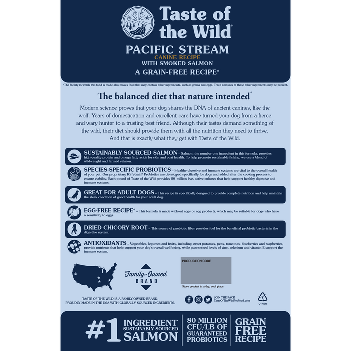 Taste of the wild canine pacific stream avec saumon fumé nourriture pour chien 12.7 kg