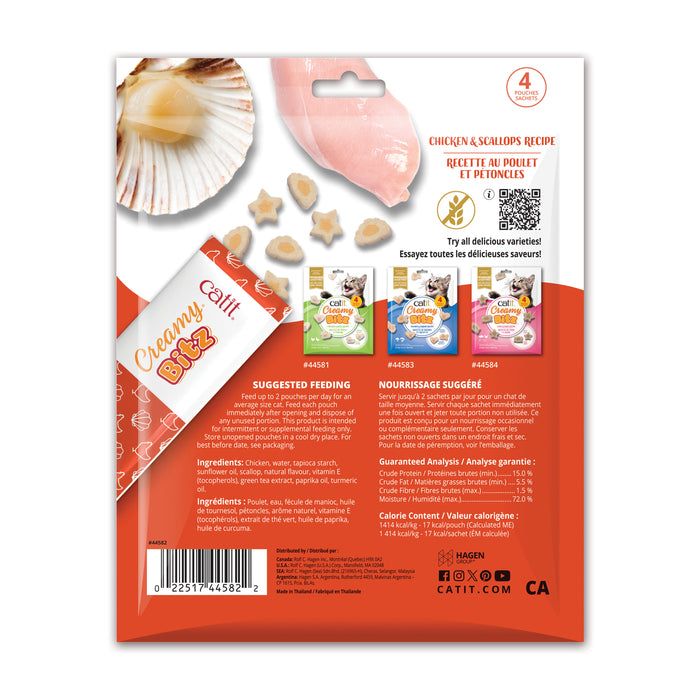 Gâteries moelleuses Catit Creamy Bitz, Poulet et pétoncles, paquet de 4,48 g