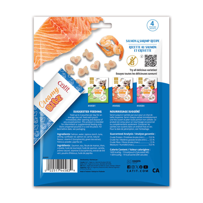 Gâteries moelleuses Catit Creamy Bitz, Saumon et crevette, paquet de 4,48 g