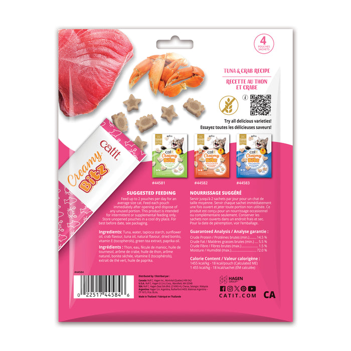 Gâteries moelleuses Catit Creamy Bitz, Thon et crabe, paquet de 4,48 g