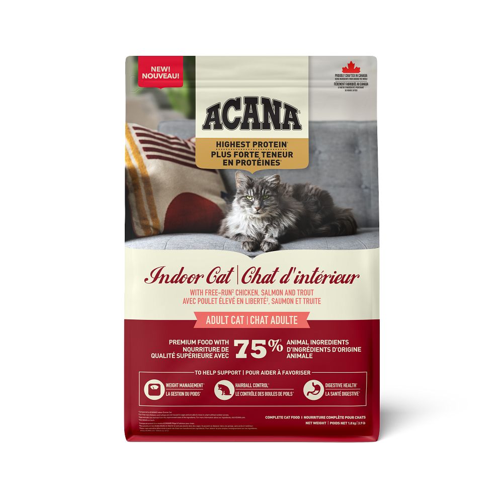 Acana nourriture poulet/saumon/truite haute teneur en proteines pour chat d'intérieur