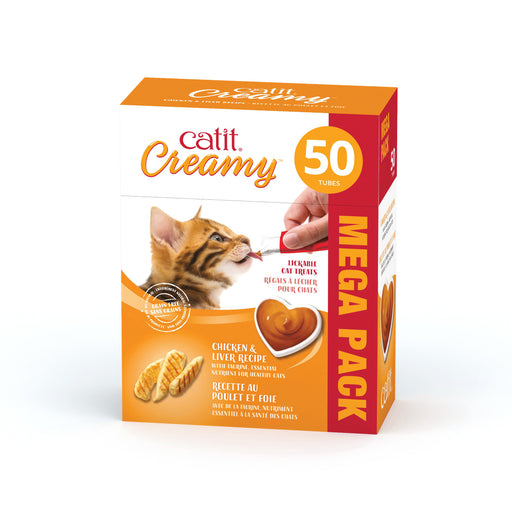 Catit Cream régals crémeux , poulet et foie, paquet de 50 gateries pour chats