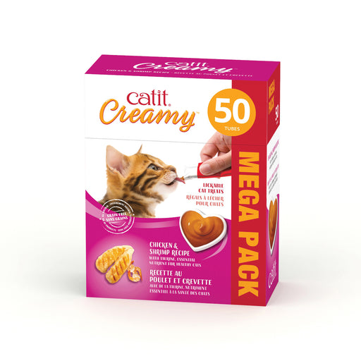 Catit Cream régals crémeux , poulet crevettes, paquet de 50 gateries pour chats