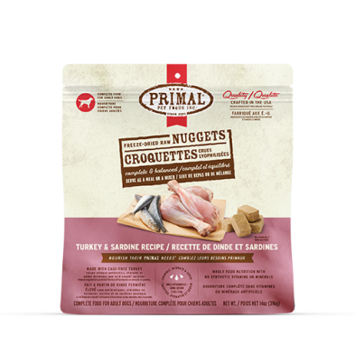 Primal Croquettes Pour Chien Crues Lyophilisées à La Dinde et Sardines 14oz
