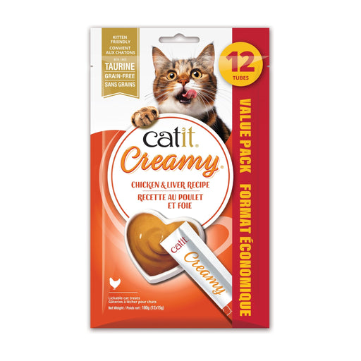 Catit Creamy – Régals Crémeux, Poulet & Foie, Paquet De 12 - Gateries pour chats - Cat it - Catit Creamy – Régals Crémeux, Poulet & Foie, Paquet De 12