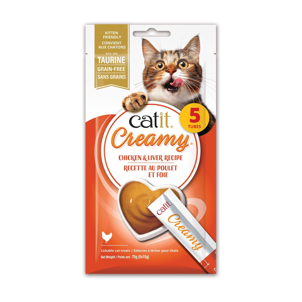 Catit Creamy – Régals Crémeux, Poulet & Foie, Paquet De 5 - Gateries pour chats - Cat it - Catit Creamy – Régals Crémeux, Poulet & Foie, Paquet De 5