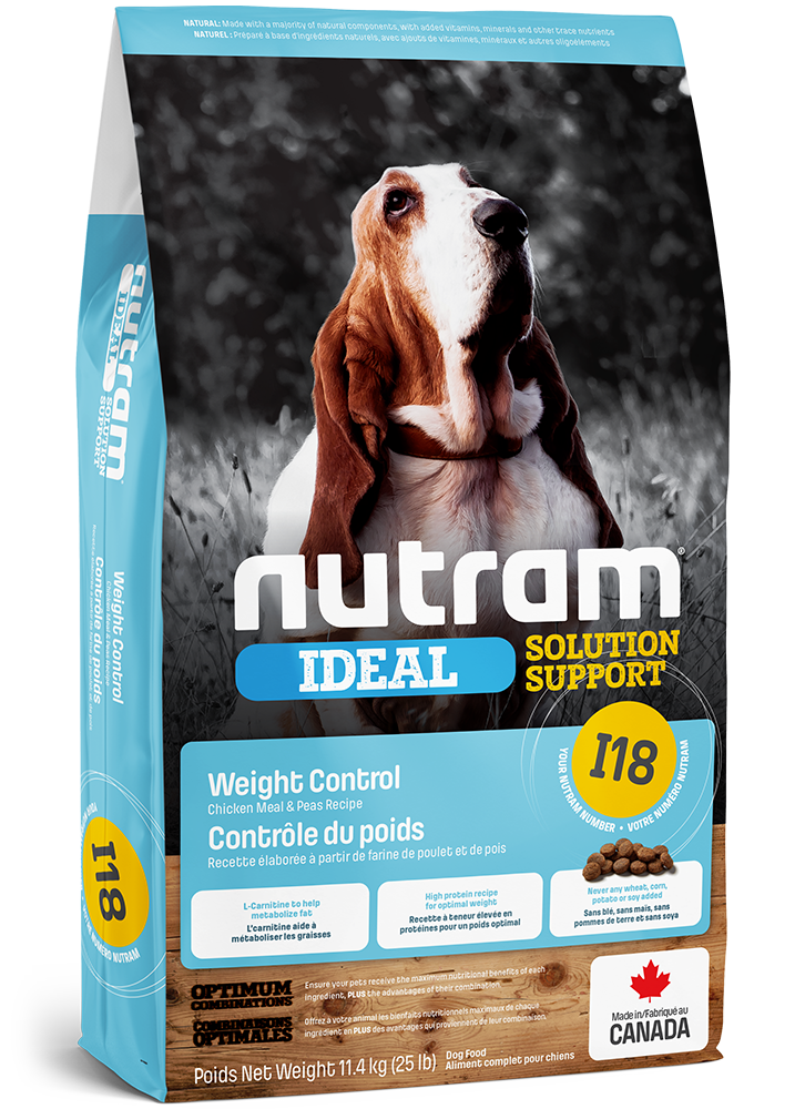 Nutram ideal (i18) nourriture pour chien contrôle du poids poulet et pois (produit du Canada)