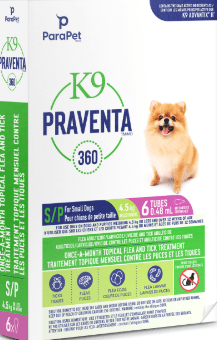 K9 Praventa 360 traitement contre les puces et les tiques pour chiens de petite taille jusqu’à 4,5 kg - Puces et Tiques - PARAPET - K9 Praventa 360 traitement contre les puces et les tiques pour chiens de petite taille jusqu’à 4,5 kg