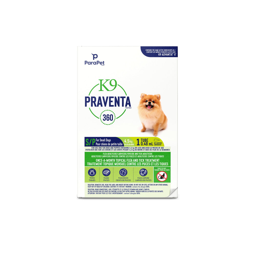K9 Praventa 360 traitement contre les puces et les tiques pour chiens de petite taille jusqu’à 4,5 kg - Puces et Tiques - PARAPET - K9 Praventa 360 traitement contre les puces et les tiques pour chiens de petite taille jusqu’à 4,5 kg