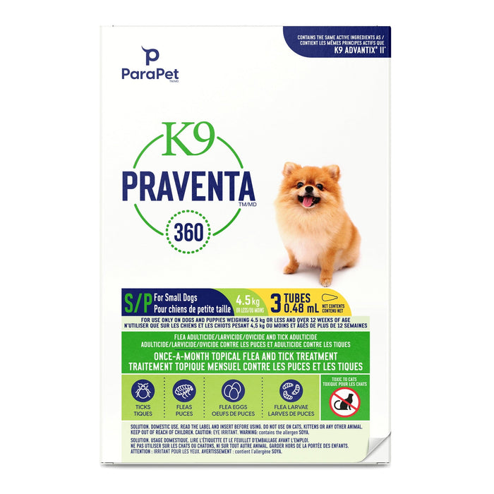 K9 Praventa 360 traitement contre les puces et les tiques pour chiens de petite taille jusqu’à 4,5 kg - Puces et Tiques - PARAPET - K9 Praventa 360 traitement contre les puces et les tiques pour chiens de petite taille jusqu’à 4,5 kg