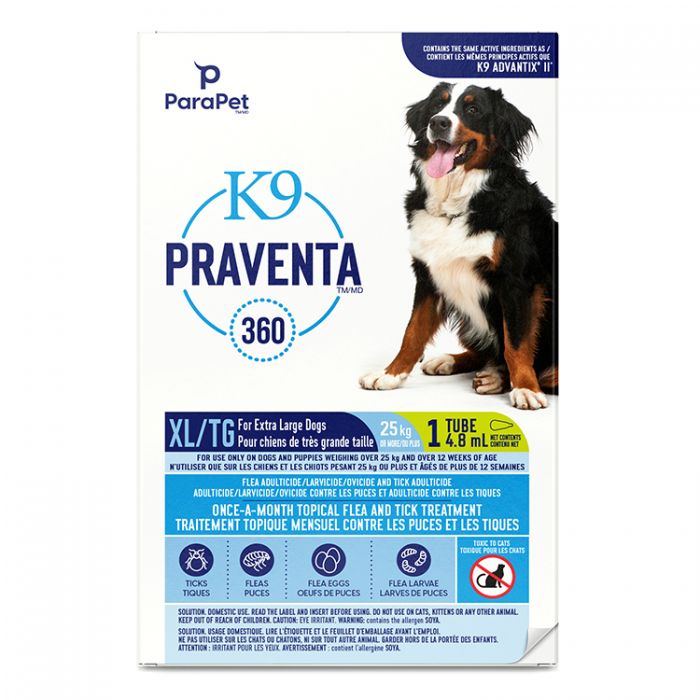 K9 Praventa 360 traitement contre les puces et les tiques pour chiens de très grande taille plus de 25 kg - Puces et Tiques - PARAPET - K9 Praventa 360 traitement contre les puces et les tiques pour chiens de très grande taille plus de 25 kg