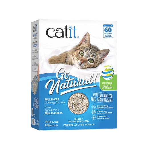 Litière agglomérante Catit Go Natural! Multi-chats à base de cosses de pois, vanille, boîte de 6,4 kg (14,1 lbs) - Litiere - Catit - Litière agglomérante Catit Go Natural! Multi-chats à base de cosses de pois, vanille, boîte de 6,4 kg (14,1 lbs)