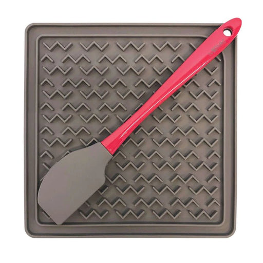 Messy Mutts Tapis D'alimentation Thérapeutique En Silicone (avec Spatule) - Gris - 8"x8" - accessoires chiens - Messy Mutts - Messy Mutts Tapis D'alimentation Thérapeutique En Silicone (avec Spatule) - Gris - 8"x8"