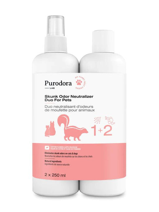Purodora Duo neutralisant d'odeurs de moufette pour animaux - Shampoing - Purodora - Purodora Duo neutralisant d'odeurs de moufette pour animaux
