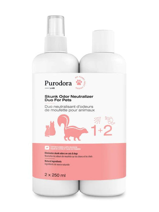 Purodora Duo neutralisant d'odeurs de moufette pour animaux - Shampoing - Purodora - Purodora Duo neutralisant d'odeurs de moufette pour animaux