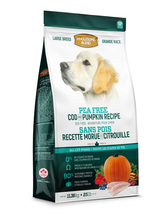 Wholesome Blend sans pois morue pour chiens de grande race 25 lb (produit du Canada)