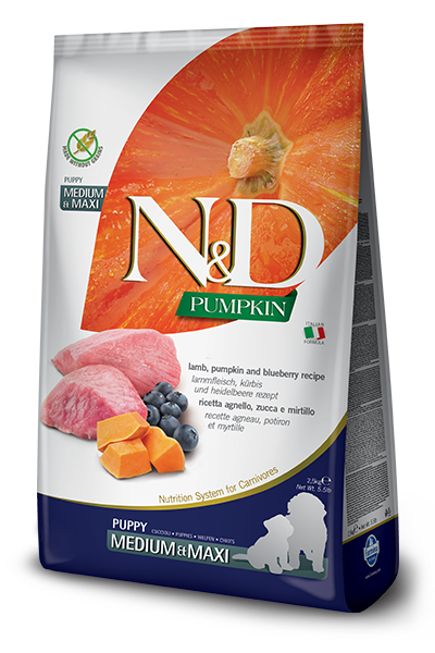 Farmina n&d agneau et bleuet avec citrouille nourriture pour chiots medium maxi