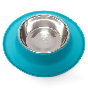 Messy mutts bol acier inoxydable avec base en silicone bleu