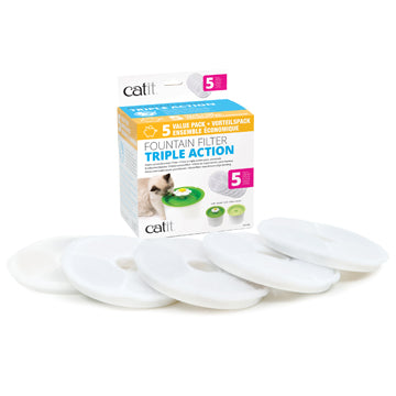 Filtres catit à triple action pour abreuvoir, paquet de 5 pour chat