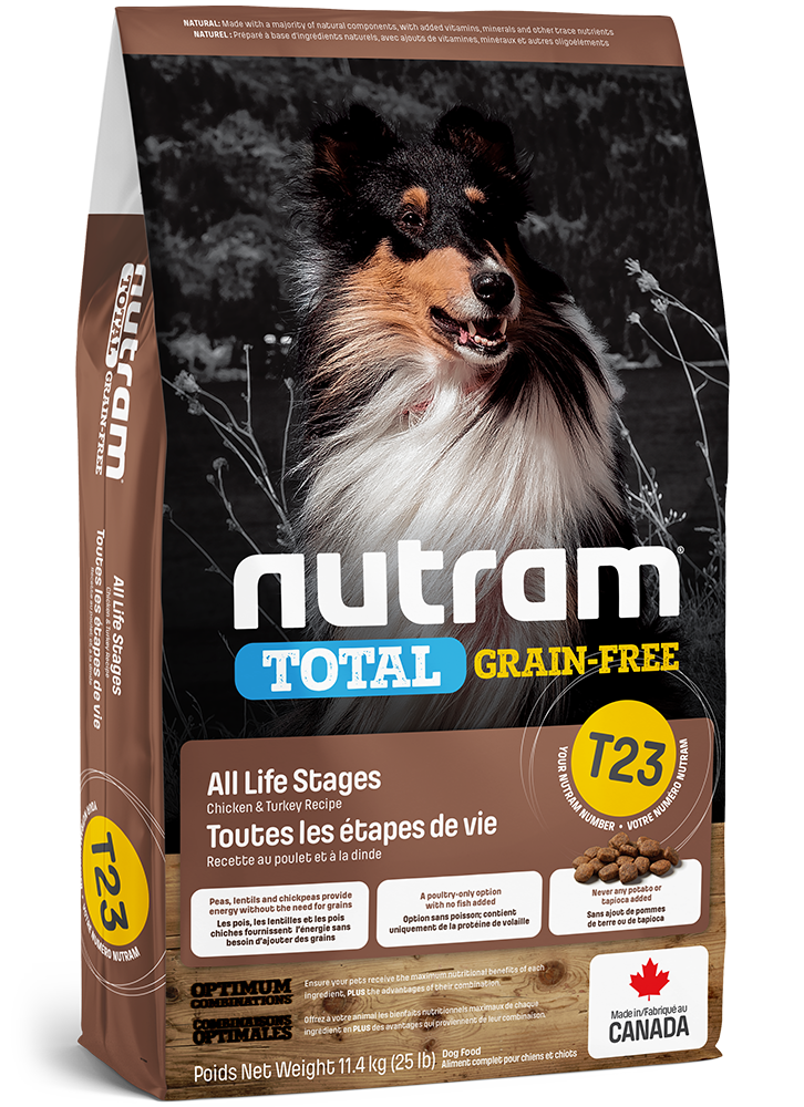 Nutram t23 poulet & dinde nourriture sans srains pour chiens (produit du Canada)