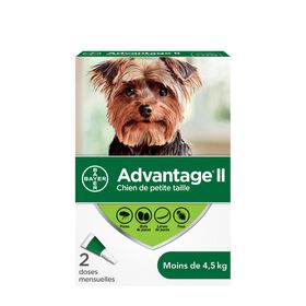 Advantage II - Protection puces+poux - Pour petits chiens < 4,5 kg - Puces et Tiques - Bayer - Advantage II - Protection puces+poux - Pour petits chiens < 4,5 kg