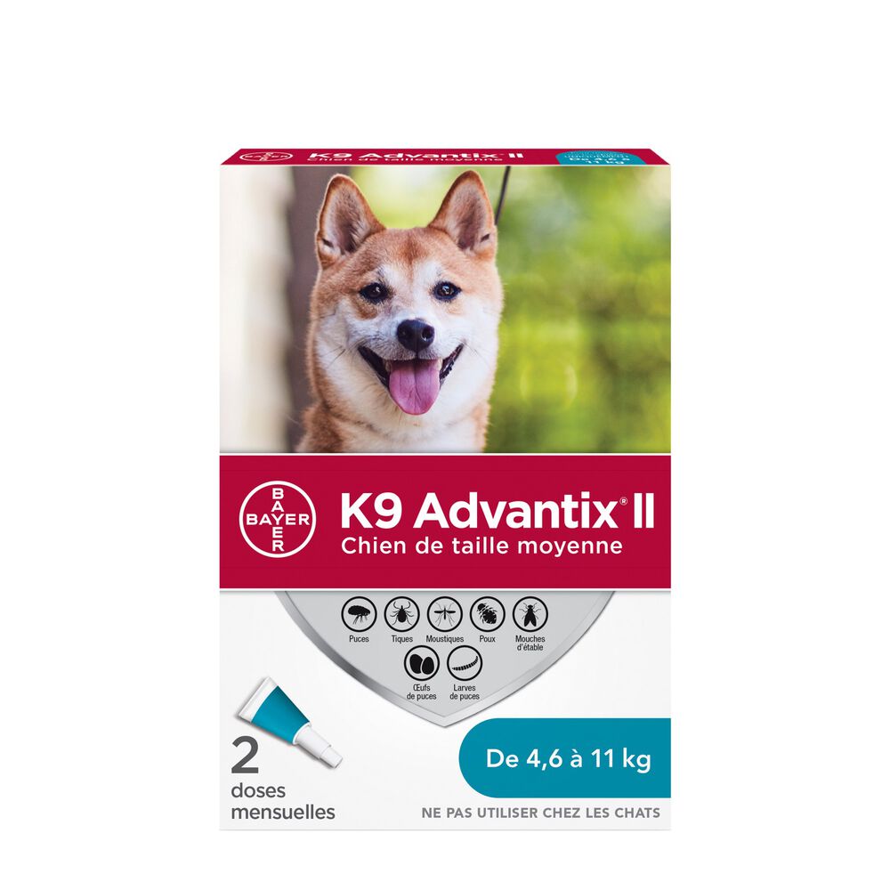 Advantix II - Protection puces+tiques+moustiques medium pour chien 4.6KG-11KG - Puces et Tiques - Bayer - Advantix II - Protection puces+tiques+moustiques medium pour chien 4.6KG-11KG