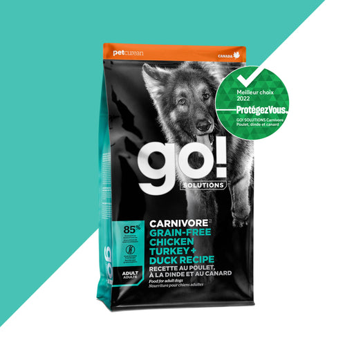 GO petcurean chien carnivore sans grains poulet dinde et canard (produit du Canada)