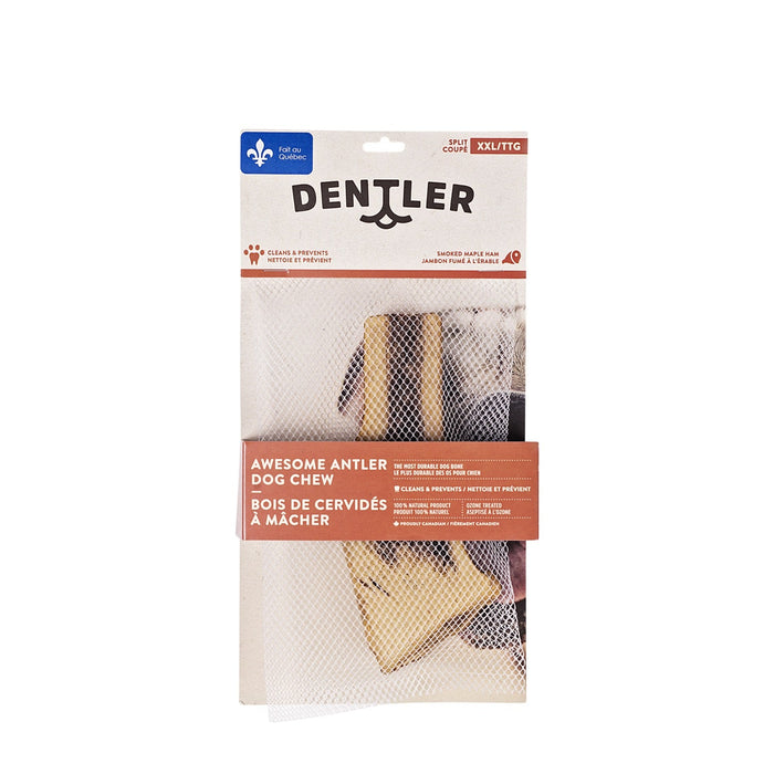 Jawgler Bois de cervidés coupés à mâcher, jambon fumé à l'érable - OS DENTAIRE - Dentler - Jawgler Bois de cervidés coupés à mâcher, jambon fumé à l'érable