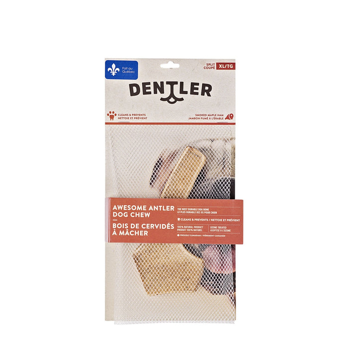 Jawgler Bois de cervidés coupés à mâcher, jambon fumé à l'érable - OS DENTAIRE - Dentler - Jawgler Bois de cervidés coupés à mâcher, jambon fumé à l'érable