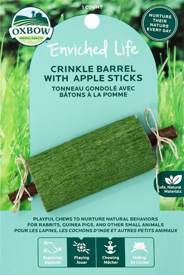 Oxbow tonneau gondolé avec bâton au pomme pour rongeur - Jouet Rongeur - OXBOW - Oxbow tonneau gondolé avec bâton au pomme pour rongeur
