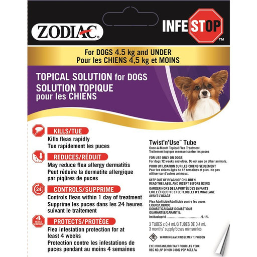 Zodiac infestop solution topique pour chiens 4.5kg et moins - Puces et Tiques - Zodiac - Zodiac infestop solution topique pour chiens 4.5kg et moins