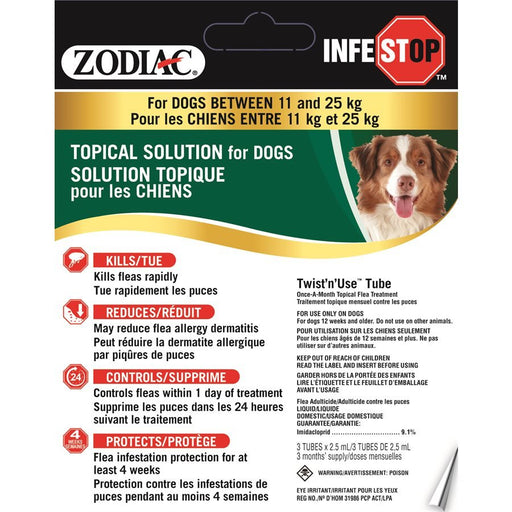 Zodiac Infestop solution topique puces pour chiens 11kg 25kg - Puces et Tiques - Zodiac - Zodiac Infestop solution topique puces pour chiens 11kg 25kg