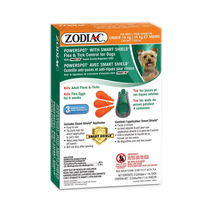 Zodiac smart shield power spot chien de moins de 30 lb - Puces et Tiques - Zodiac - Zodiac smart shield power spot chien de moins de 30 lb